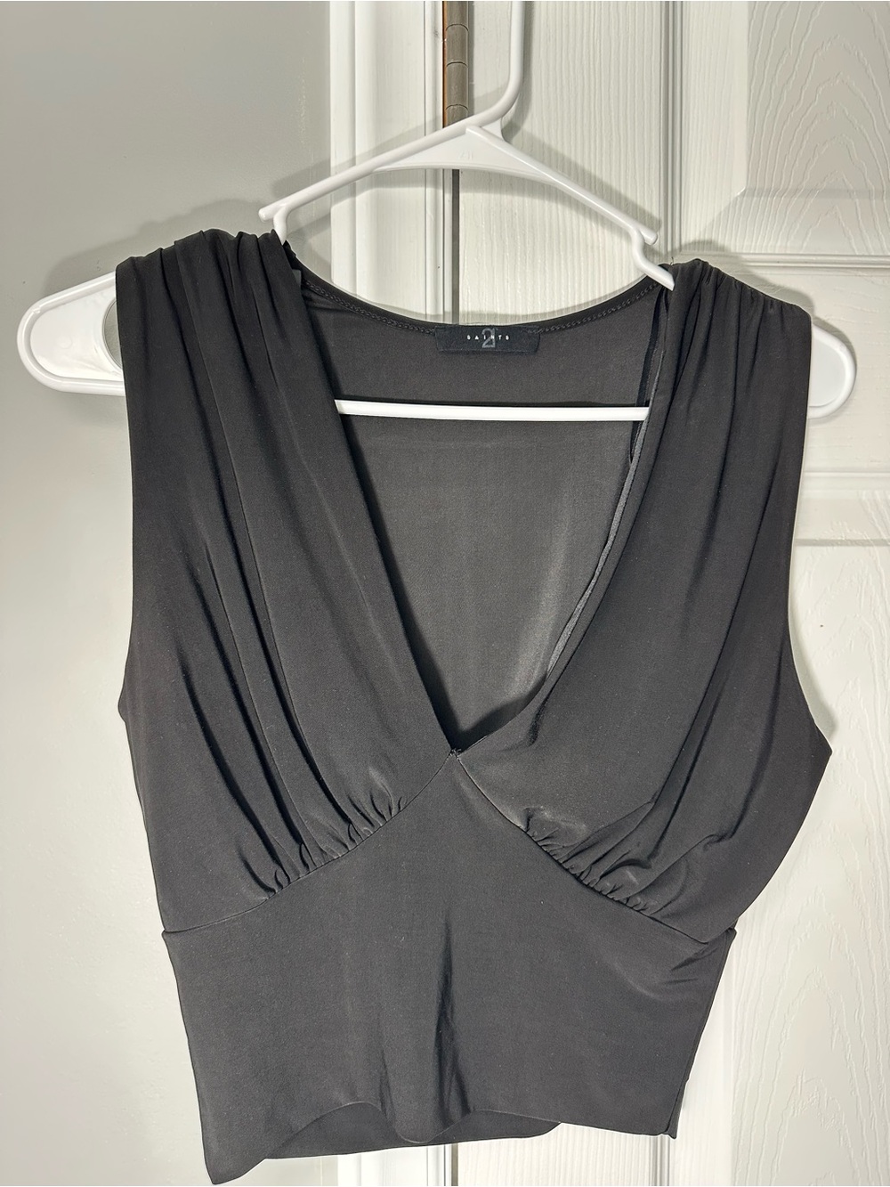 Black Draped V-Neck Sleeveless Top